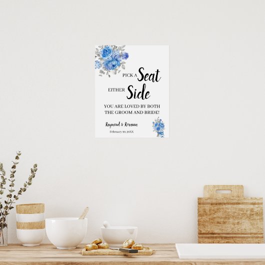 Blaue Blumen Wählen Sie einen Platz auf beiden Sei Poster (Küche)