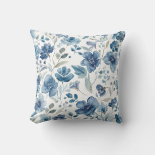 Blaue Blumen Wasserfarbe Botanisch Floral Kissen