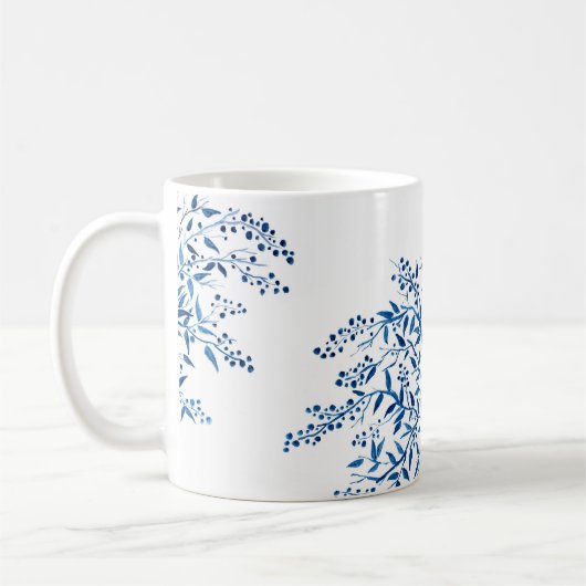 Blaue Blumen-Wasserfarbe Kaffeetasse (Links)