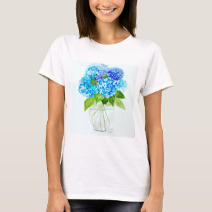 Blaue Blumen Wasserfarbe T-Shirt