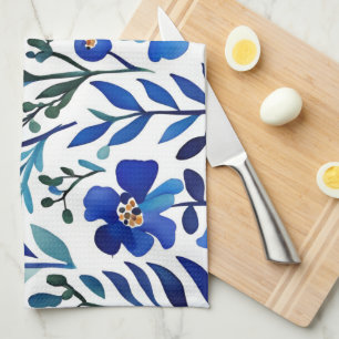 Blaue Blumen Wasserfarben Art Muster Geschirrtuch