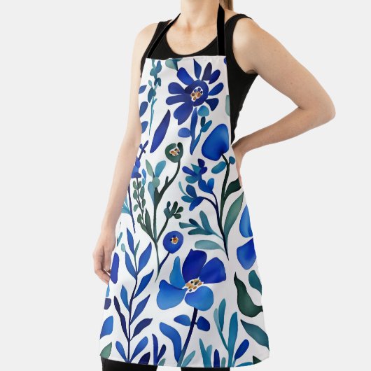 Blaue Blumen Wasserfarben Art Muster Schürze (InSitu)