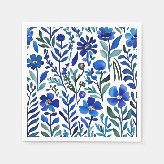 Blaue Blumen Wasserfarben Art Muster Serviette (Vorderseite)