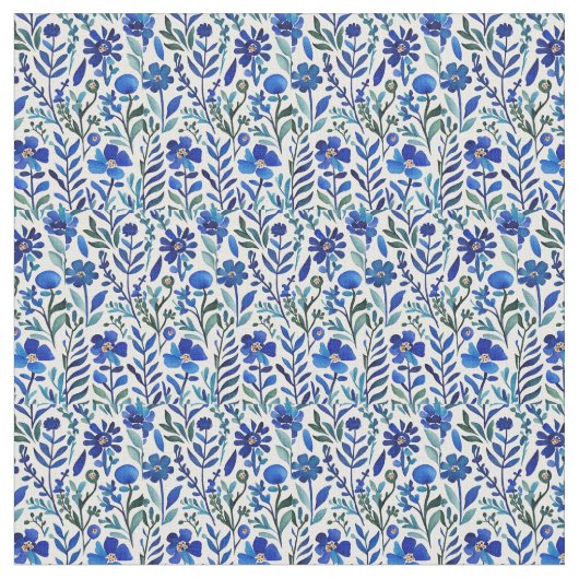 Blaue Blumen Wasserfarben Art Muster Stoff (Nahaufnahme)