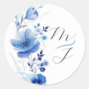 Blaue Blumen-Wasserfarben-Botanik Runder Aufkleber