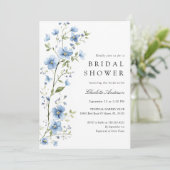 Blaue Blumen Wasserfarben Brautparty Einladung (Stehend Vorderseite)