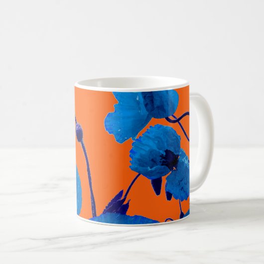 Blaue Blumen-Wasserfarben-Mohnblumen-Sommer-Sonnen Kaffeetasse (VorderseiteRechts)