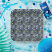 Blaue Blumen Wasserfarben Muster Pappteller (Party)