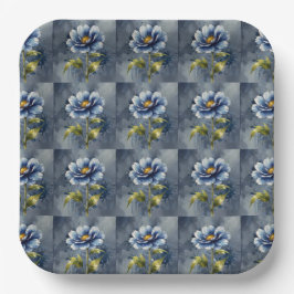 Blaue Blumen Wasserfarben Muster Pappteller