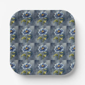 Blaue Blumen Wasserfarben Muster Pappteller (Vorderseite)