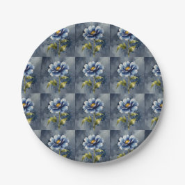 Blaue Blumen-Wasserfarben-Muster Pappteller