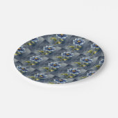 Blaue Blumen-Wasserfarben-Muster Pappteller (Schrägansicht)