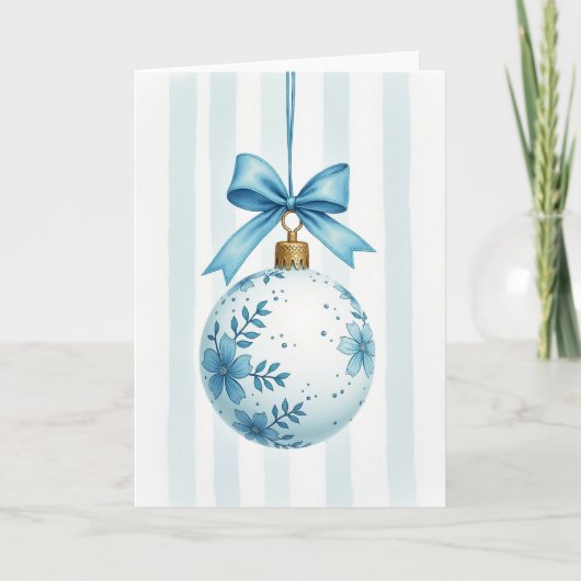 Blaue Blumen-Weihnachtsbaumkugelkarten Karte (Vorderseite)