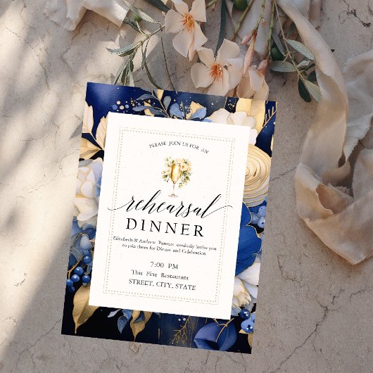 Blaue Blumen Wein Verkostung Probe Abendessen Einladung