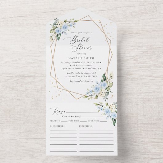 Blaue Blumen, weiße Blume, Boho, Brautparty All In One Einladung (Innen Boden)