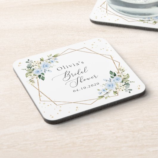 Blaue Blumen, weiße Blume, Boho, Brautparty Getränkeuntersetzer (Linke Seite)