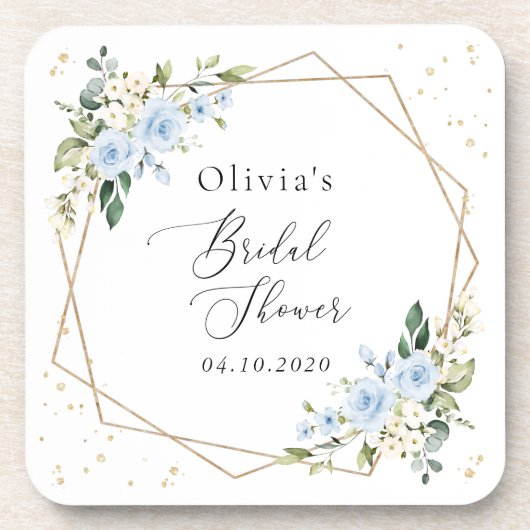 Blaue Blumen, weiße Blume, Boho, Brautparty Getränkeuntersetzer (Vorderseite)
