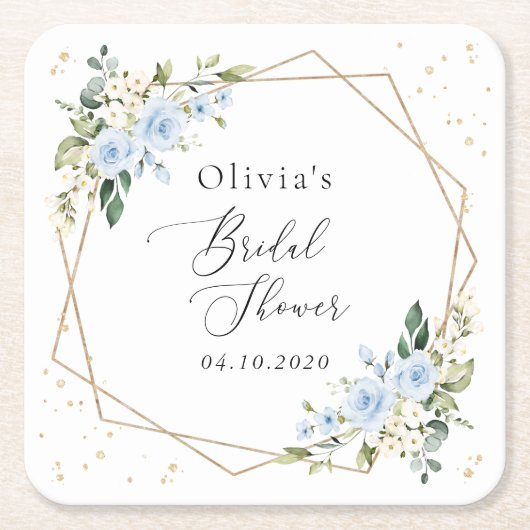 Blaue Blumen, weiße Blume, Boho, Brautparty Rechteckiger Pappuntersetzer (Vorderseite)