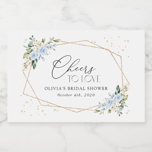 Blaue Blumen, weiße Blume, Boho, Brautparty Schaumweinetikett (Einzelnes Label)