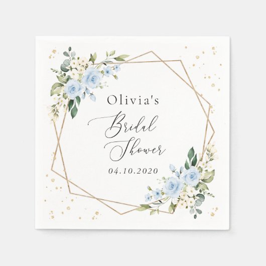 Blaue Blumen, weiße Blume, Boho, Brautparty Serviette (Vorderseite)
