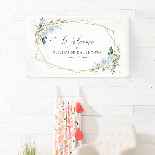 Blaue Blumen, weiße Blume, Boho, Bridal Empfang Banner (Insitu)