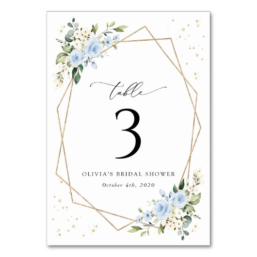 Blaue Blumen, weiße Blume, Boho, Tischnummern (Rückseite)