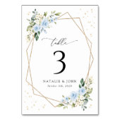 Blaue Blumen, weiße Blume, Boho, Tischnummern (Vorderseite)