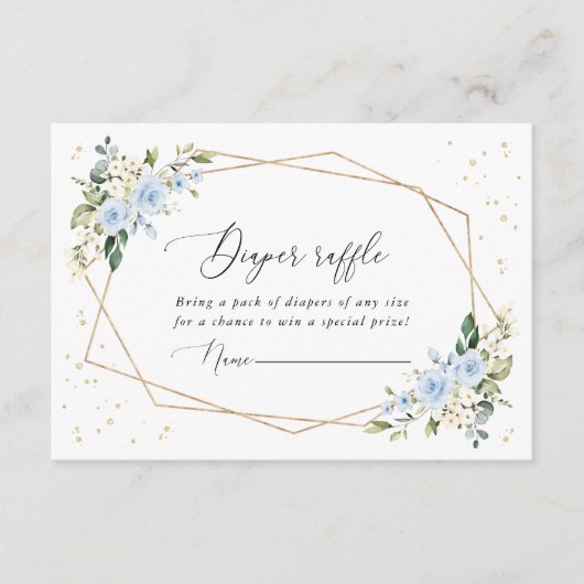 Blaue Blumen, weiße Blume, Boho, Windeln Begleitkarte (Vorderseite)