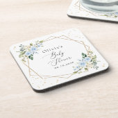 Blaue Blumen, weiße Blume, Grünpflanzen, Babydusch Getränkeuntersetzer (Linke Seite)