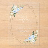 Blaue Blumen, weiße Blume, Grünpflanzen, Hochzeit Acryleinladungen (Vorderseite)