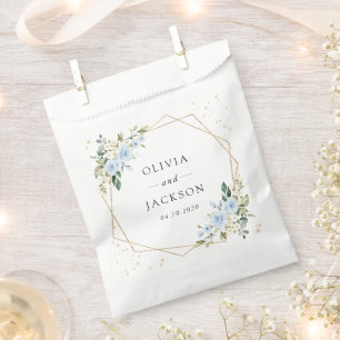 Blaue Blumen, weiße Blume, Grünpflanzen, Hochzeit Geschenktütchen