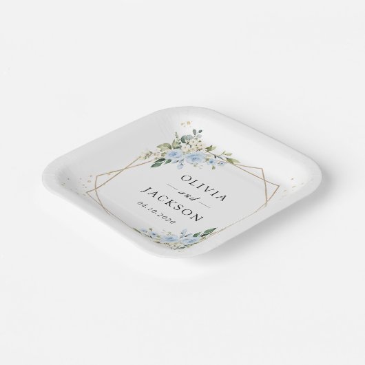 Blaue Blumen, weiße Blume, Grünpflanzen, Hochzeit Pappteller (Gewinkelt)