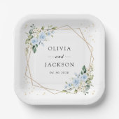 Blaue Blumen, weiße Blume, Grünpflanzen, Hochzeit Pappteller (Vorderseite)