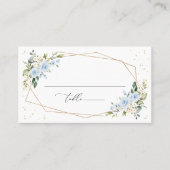 Blaue Blumen, weiße Blume, Grünpflanzen, Hochzeit Platzkarte (Vorderseite)