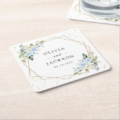 Blaue Blumen, weiße Blume, Grünpflanzen, Hochzeit Rechteckiger Pappuntersetzer (angewinkelt)