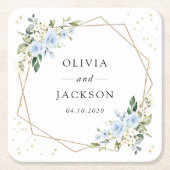 Blaue Blumen, weiße Blume, Grünpflanzen, Hochzeit Rechteckiger Pappuntersetzer (Vorderseite)