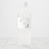 Blaue Blumen, weiße Blume, Grünpflanzen, Hochzeit Wasserflaschenetikett (Vorderseite)