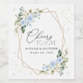 Blaue Blumen, weiße Blume, Grünpflanzen, Hochzeit Weinetikett (Einzelnes Label)