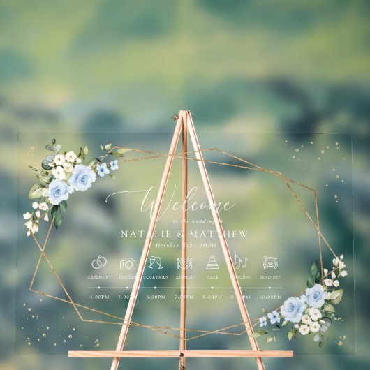 Blaue Blumen, weiße Blume, Hochzeitstunde Acrylschild (Neutral)