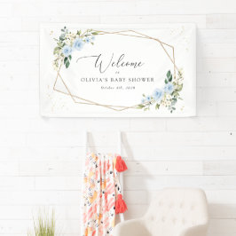 Blaue Blumen, Weiße Blumen, Babyparty Willkommen Banner