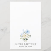 Blaue Blumen, Weiße Blumen, Boho, Hochzeitsmenü (Rückseite)