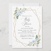 Blaue Blumen, Weiße Blumen, Grün, Babyparty Einladung (Vorderseite)