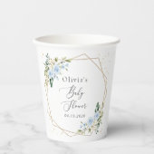 Blaue Blumen, Weiße Blumen, Grünzeug, Babyparty Pappbecher (Vorderseite)