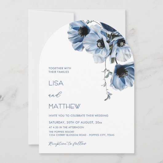 Blaue Blumen Weiße Freizeitkleidung Einladung (Vorderseite)