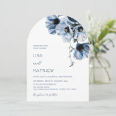 Blaue Blumen Weiße Freizeitkleidung Einladung (Stehend Vorderseite)