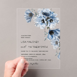 Blaue Blumen Weiße Klare Hochzeitseinladung Acryleinladungen