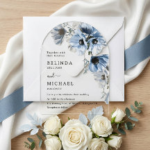 Blaue Blumen Weiße Klare Hochzeitseinladung