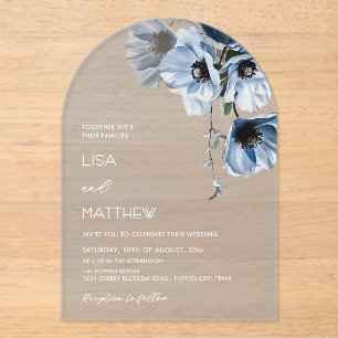 Blaue Blumen Weiße Klare Kasuelle Hochzeit Acryleinladungen