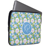 Blaue Blumen Weiße Rose Modische Monogramm-Initial Laptopschutzhülle (Vorne Rechts)