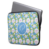 Blaue Blumen Weiße Rose Modische Monogramm-Initial Laptopschutzhülle (Vorderseite Links)